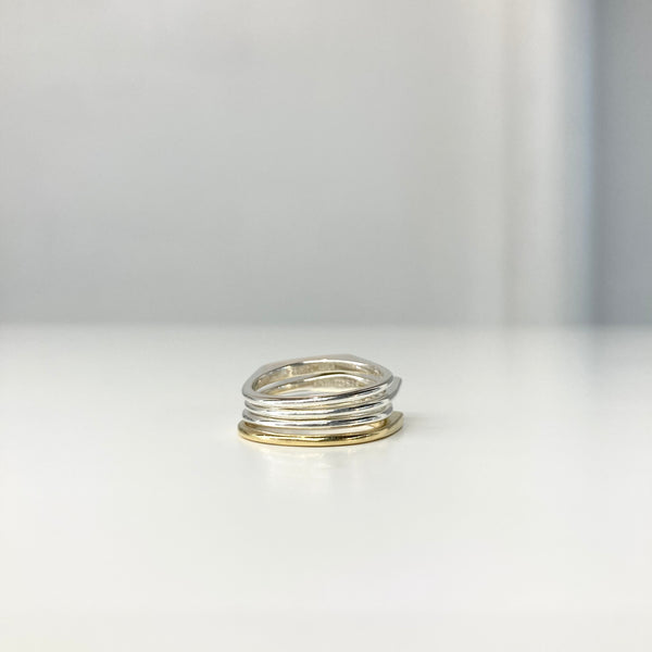 【END CUSTOM JEWELLERS】4 SIGNET STACK RING NR / Silver × Gold