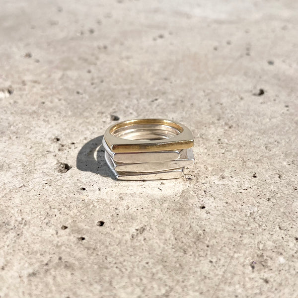 【END CUSTOM JEWELLERS】4 SIGNET STACK RING NR / Silver × Gold
