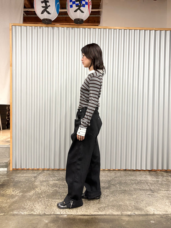 【 BALIA / バーリア 】BORDER SHIRT  / Grey × Brown