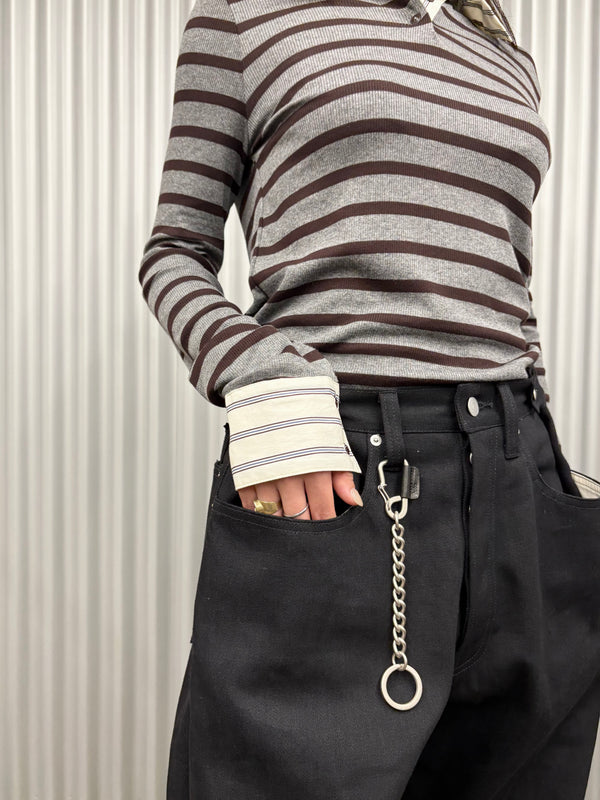 【hobo】CARABINER CHAIN KEY RING - with HORSE LETHER - / Black