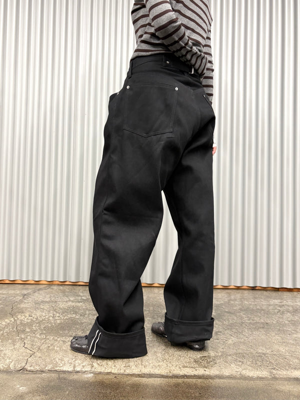 【ES : S】SUPER WIDE CINCH BACK JEANS / Black Rigid