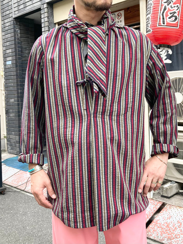 【frank leder / フランクリーダー】BAVARIAN MULTI STRIPED COTTON ALPINE DAIRYMAN SHIRT WITH SCARF / Red Stripe