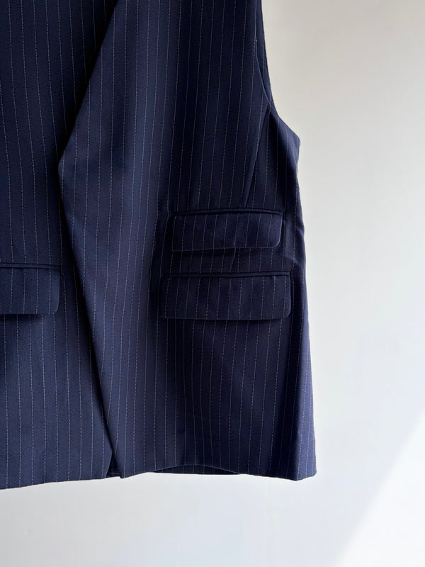 【 RhodolirioN 】CHANGE POCKET VEST - GABARDINE - / Navy Stripe