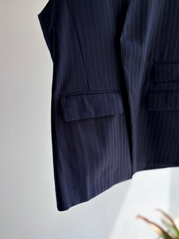 【 RhodolirioN 】CHANGE POCKET VEST - GABARDINE - / Navy Stripe