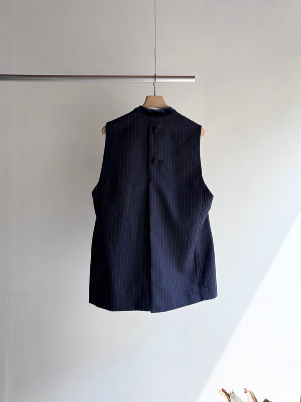 【 RhodolirioN 】CHANGE POCKET VEST - GABARDINE - / Navy Stripe