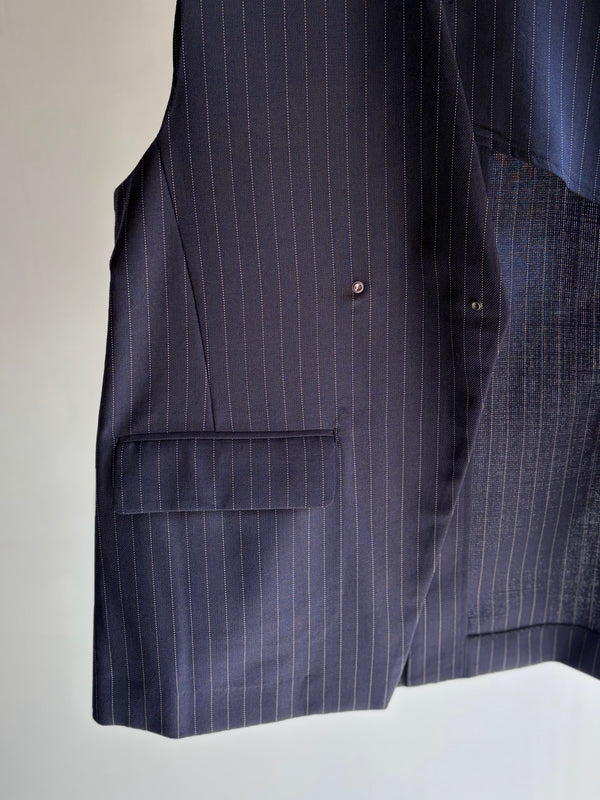 【 RhodolirioN 】CHANGE POCKET VEST - GABARDINE - / Navy Stripe