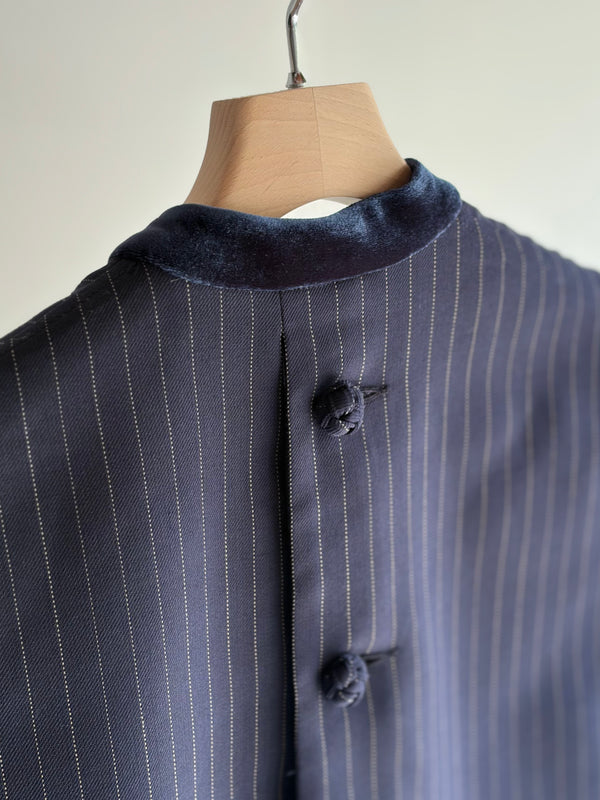 【 RhodolirioN 】CHANGE POCKET VEST - GABARDINE - / Navy Stripe
