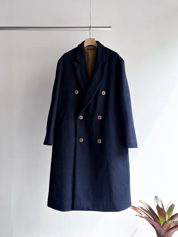 【frank leder / フランクリーダー】DOUBLE BREASTED COAT  - NAVY CHEQUERED WOOL -  / Navy Check