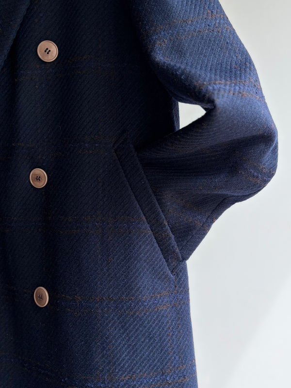 【frank leder / フランクリーダー】DOUBLE BREASTED COAT  - NAVY CHEQUERED WOOL -  / Navy Check
