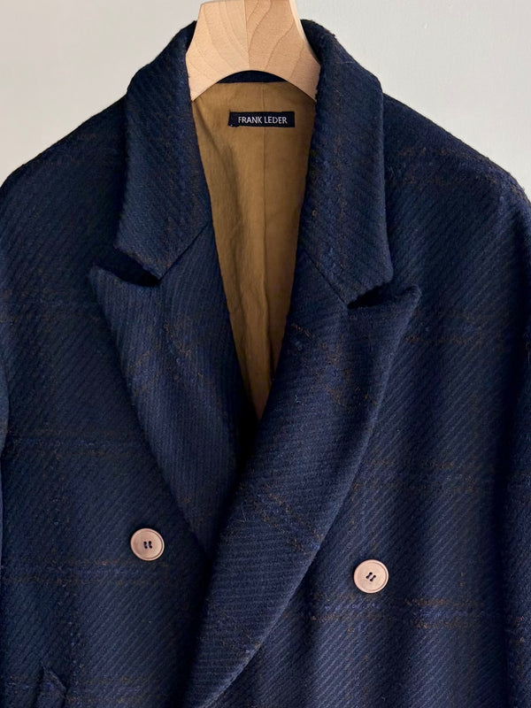 【frank leder / フランクリーダー】DOUBLE BREASTED COAT  - NAVY CHEQUERED WOOL -  / Navy Check