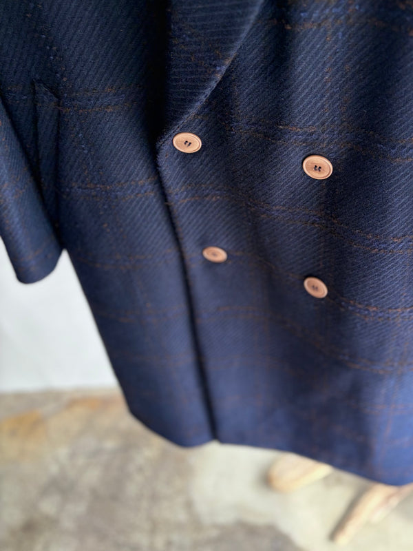 【frank leder / フランクリーダー】DOUBLE BREASTED COAT  - NAVY CHEQUERED WOOL -  / Navy Check