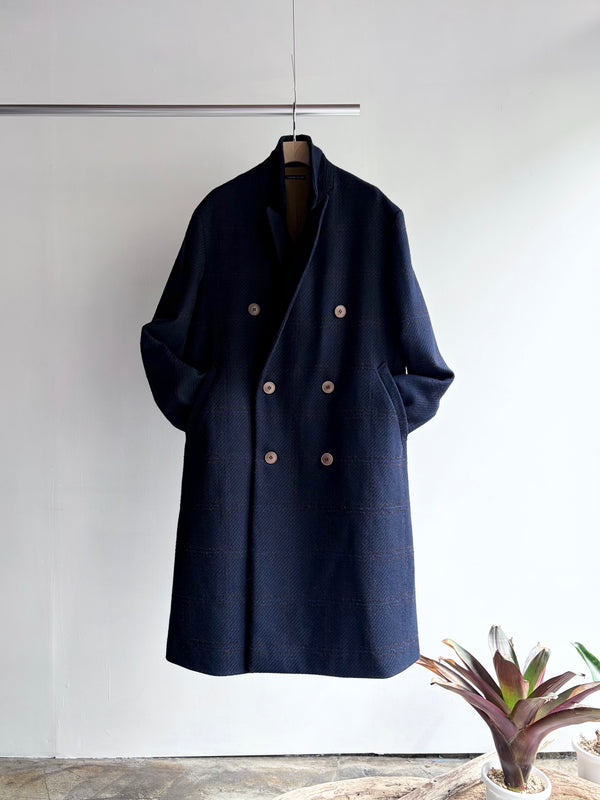 【frank leder / フランクリーダー】DOUBLE BREASTED COAT  - NAVY CHEQUERED WOOL -  / Navy Check