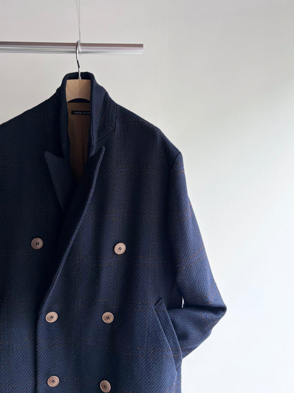 【frank leder / フランクリーダー】DOUBLE BREASTED COAT  - NAVY CHEQUERED WOOL -  / Navy Check