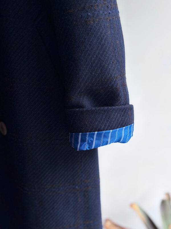 【frank leder / フランクリーダー】DOUBLE BREASTED COAT  - NAVY CHEQUERED WOOL -  / Navy Check