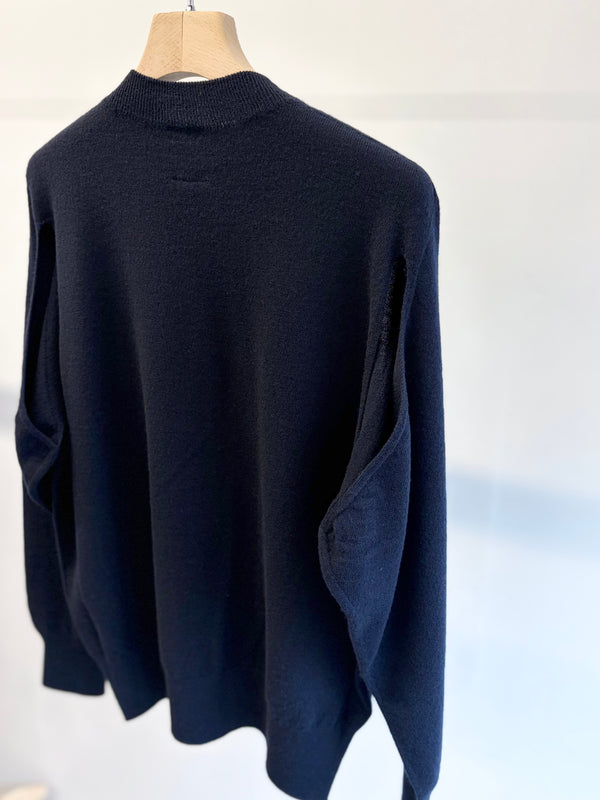 【 RhodolirioN 】CONVERTIBLE KNIT SWEATER - BOILED KNIT - / Dk.Navy