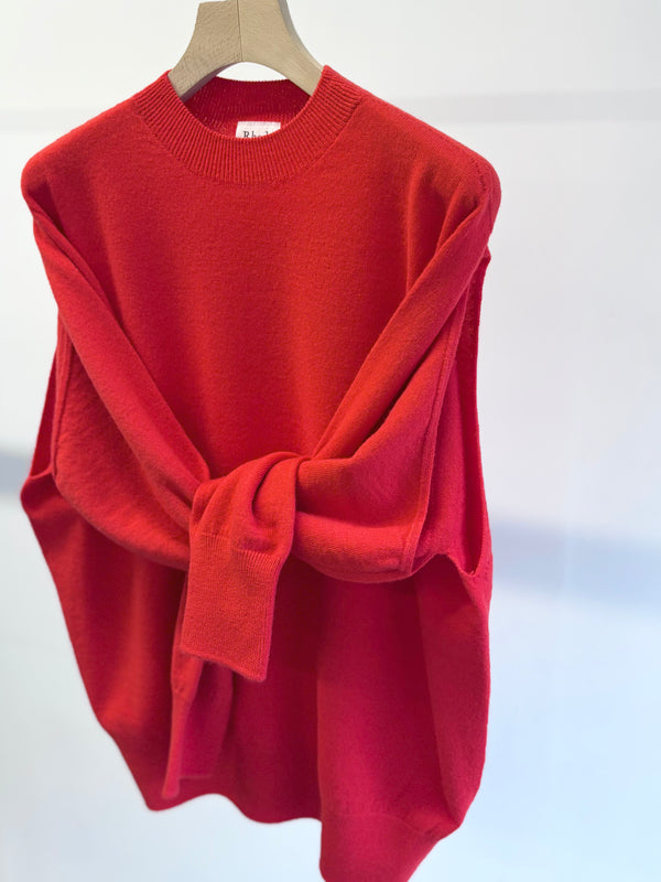 【 RhodolirioN 】CONVERTIBLE KNIT SWEATER - BOILED KNIT - / Red