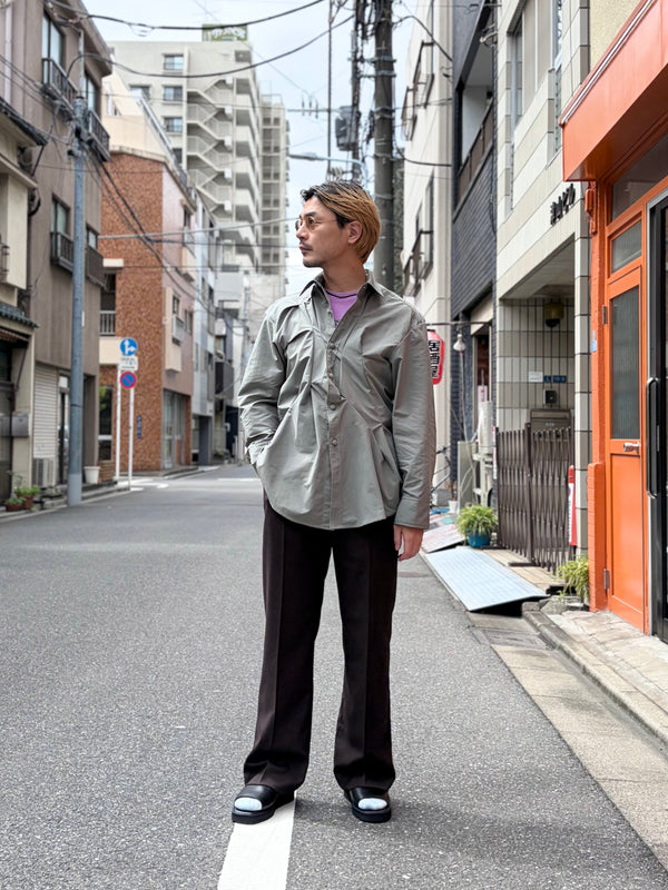 【 HOMMENA 】CRUMPED SHIRT / Green