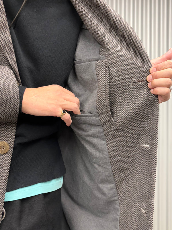 【frank leder / フランクリーダー】GREY PATTERNED WOOL COAT / Light Grey