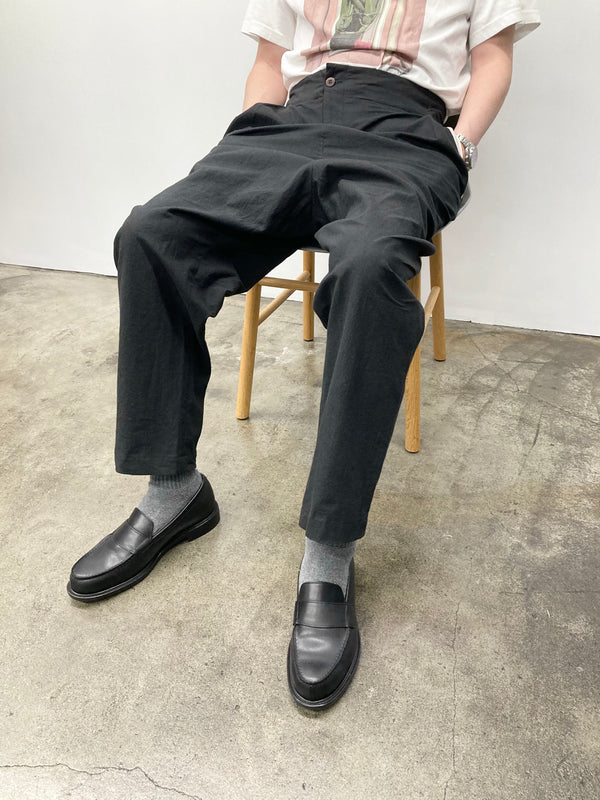 【frank leder / フランクリーダー】WASHED LINEN×COTTON 1TUCK TROUSERS  - WITH ADJUSTER - / Black