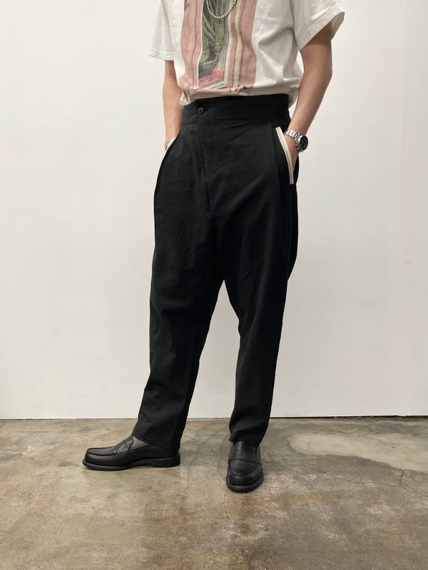 【frank leder / フランクリーダー】WASHED LINEN×COTTON 1TUCK TROUSERS  - WITH ADJUSTER - / Black