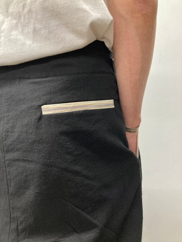 【frank leder / フランクリーダー】WASHED LINEN×COTTON 1TUCK TROUSERS  - WITH ADJUSTER - / Black