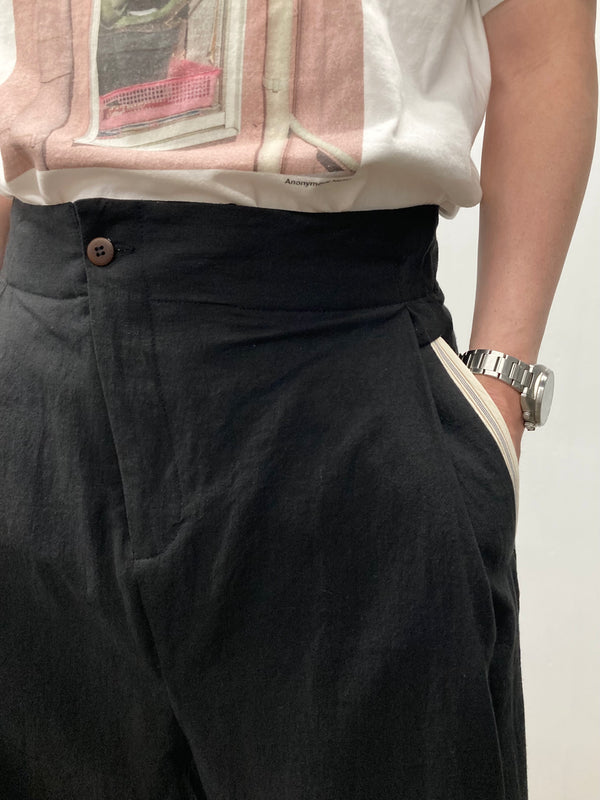 【frank leder / フランクリーダー】WASHED LINEN×COTTON 1TUCK TROUSERS  - WITH ADJUSTER - / Black