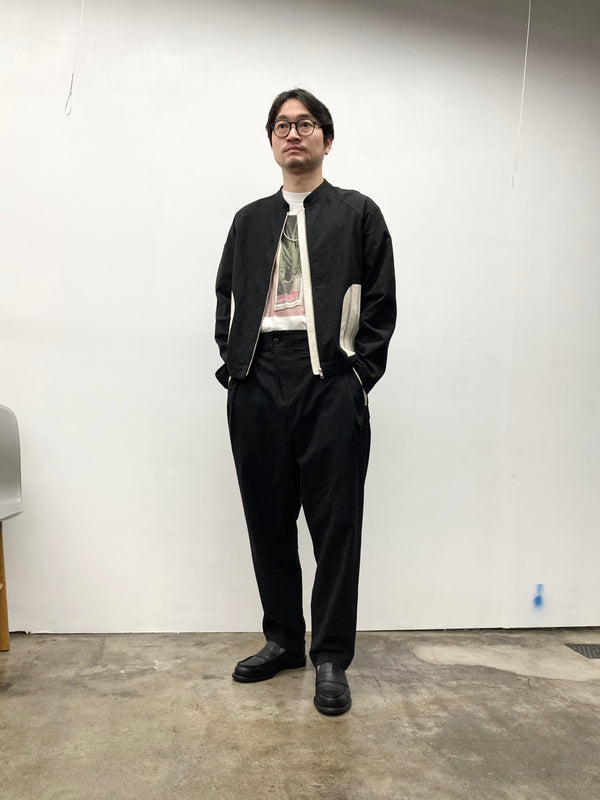 【frank leder / フランクリーダー】WASHED LINEN×COTTON 1TUCK TROUSERS  - WITH ADJUSTER - / Black