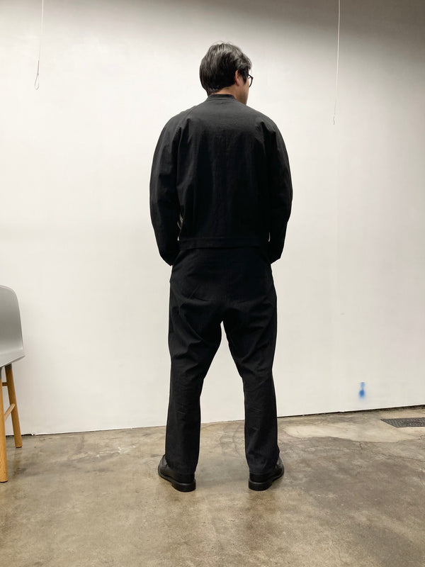 【frank leder / フランクリーダー】WASHED LINEN×COTTON 1TUCK TROUSERS  - WITH ADJUSTER - / Black