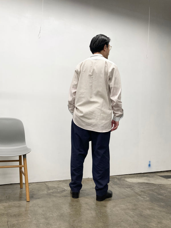 【frank leder / フランクリーダー】WASHED LINEN×COTTON 1TUCK TROUSERS  - WITH ADJUSTER - / Navy