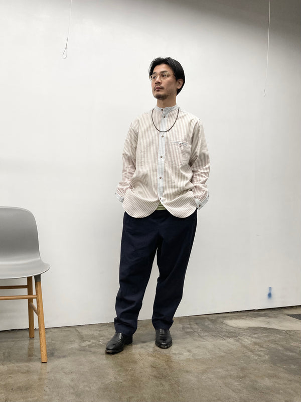 【frank leder / フランクリーダー】WASHED LINEN×COTTON 1TUCK TROUSERS  - WITH ADJUSTER - / Navy