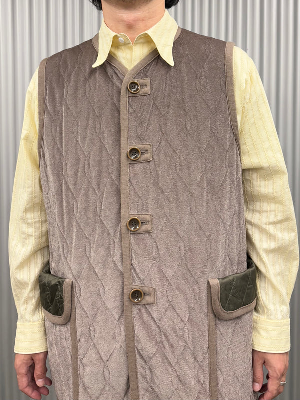 【m's braque】SILK-LOFT QUILTING CAR LONG VEST / Mocha Mesh × Khaki Trim