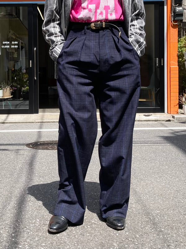 【m's braque】TUCKED BAGGY PANTS / Navy Check