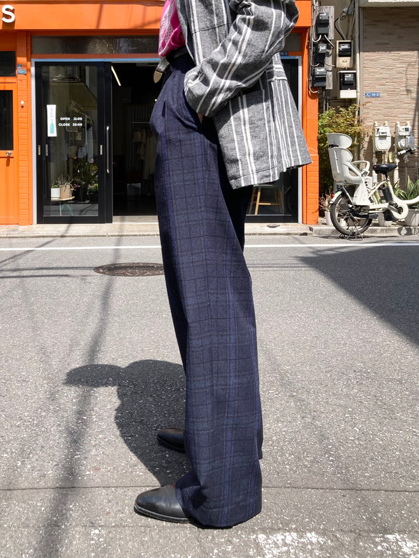 【m's braque】TUCKED BAGGY PANTS / Navy Check