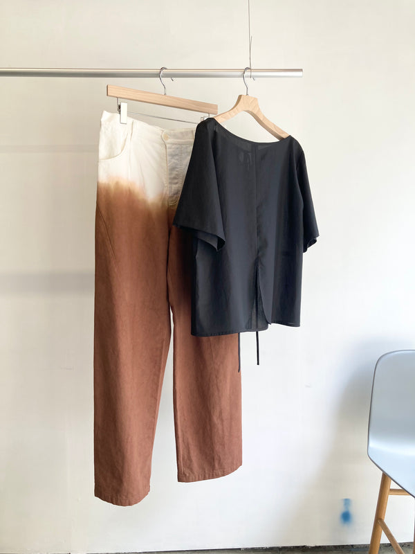 【 RIVER 】HALF-SLEEVE SLIT SHIRT / Black