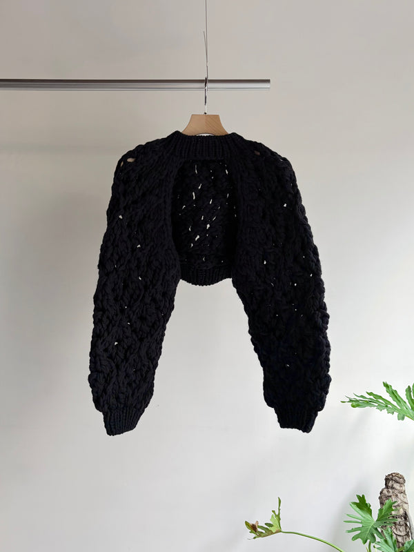 【 RhodolirioN 】CHUNKY KNIT BOLERO / Black