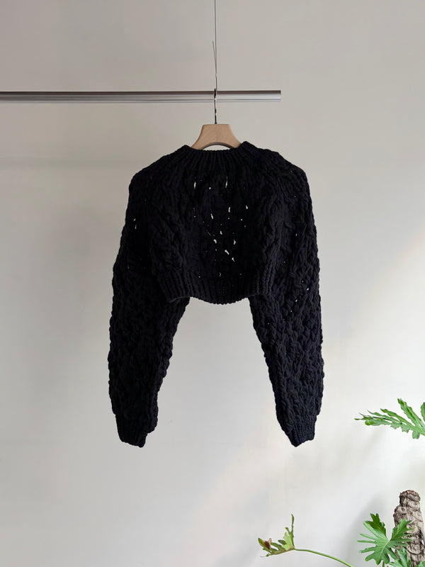 【 RhodolirioN 】CHUNKY KNIT BOLERO / Black