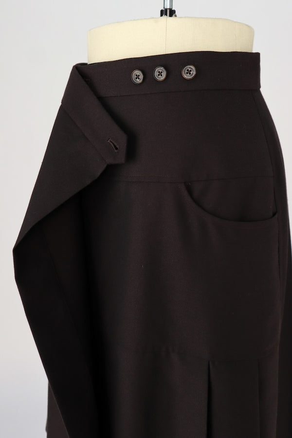 【RURI W. / ルリ】WRAP SIDE PLEAT SKIRT / Chocolate Brown