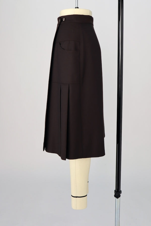 【RURI W. / ルリ】WRAP SIDE PLEAT SKIRT / Chocolate Brown