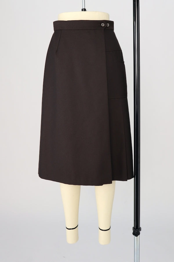 【RURI W. / ルリ】WRAP SIDE PLEAT SKIRT / Chocolate Brown