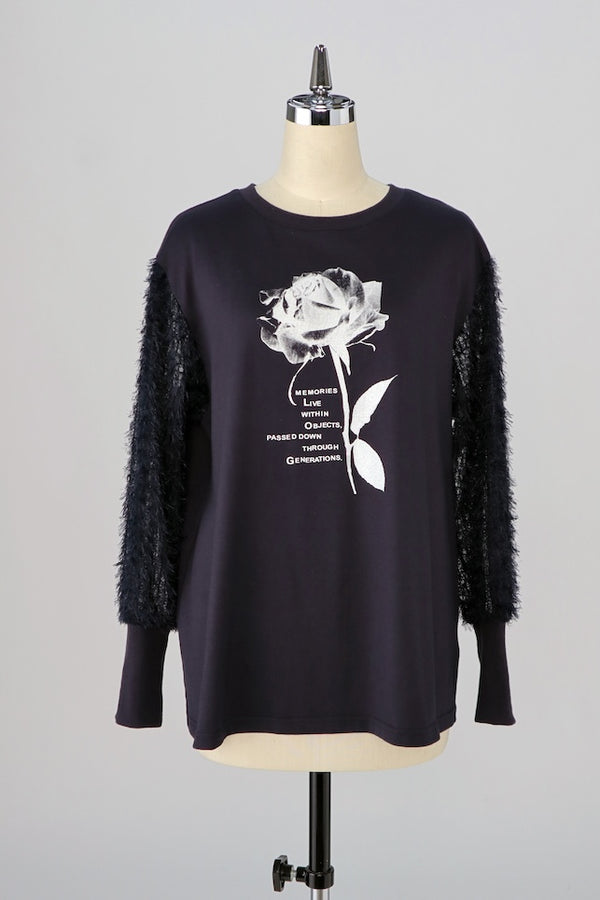 【RURI W. / ルリ】ROSE SLOGAN T-SHIRT / Navy