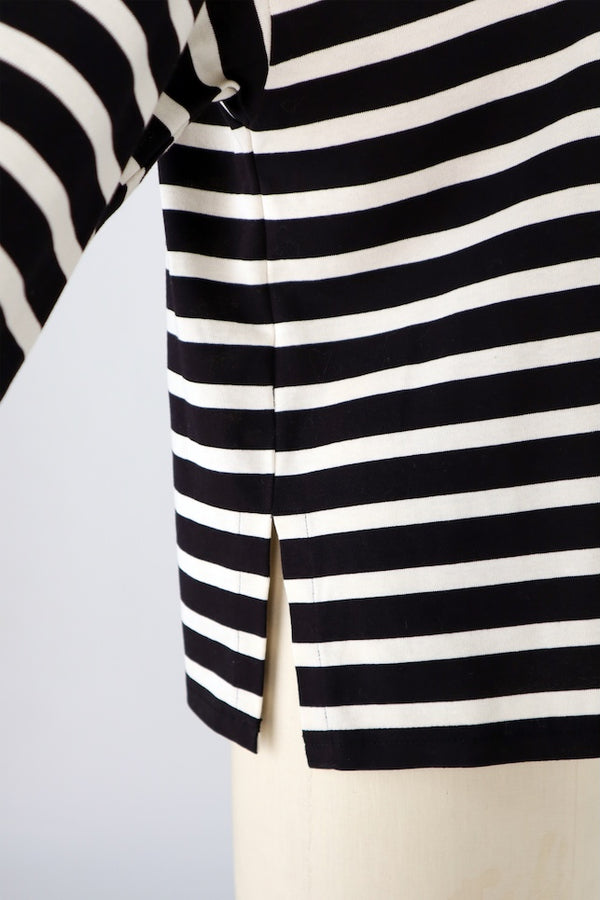 【RURI W. / ルリ】STRIPE ROSE PRINT T-SHIRT / Black × Ivory
