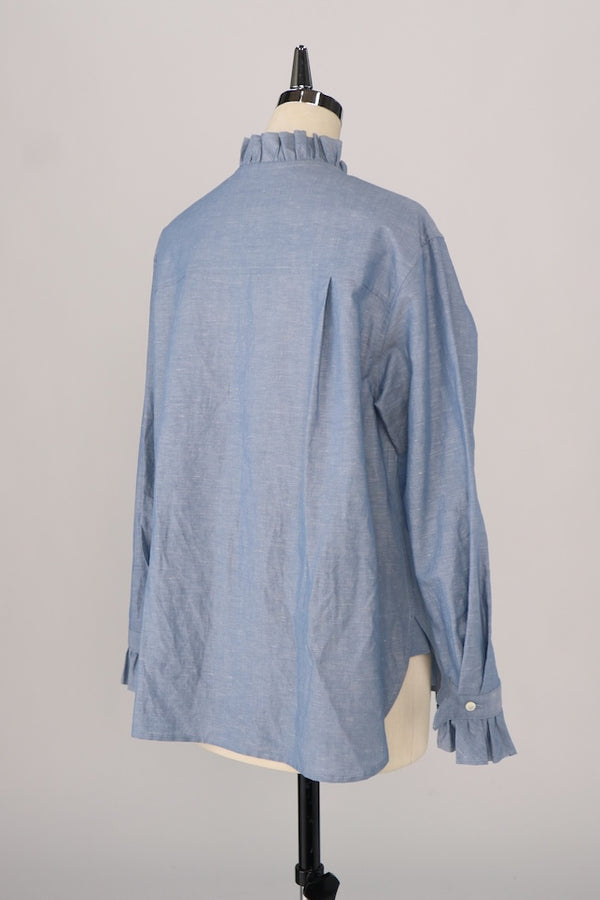 【RURI W. / ルリ】FRILLED YOKE SHIRT / Sax Blue