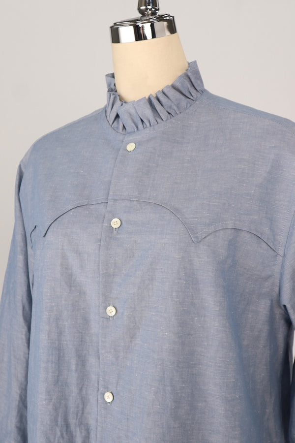 【RURI W. / ルリ】FRILLED YOKE SHIRT / Sax Blue