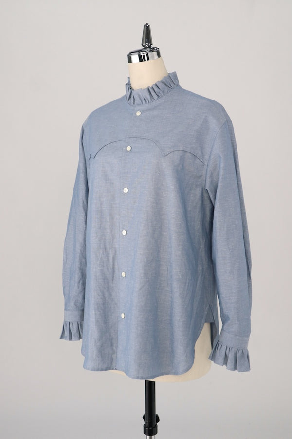 【RURI W. / ルリ】FRILLED YOKE SHIRT / Sax Blue