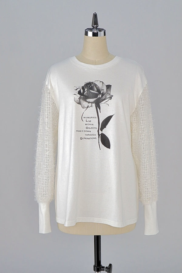 【RURI W. / ルリ】ROSE SLOGAN T-SHIRT / Off-White