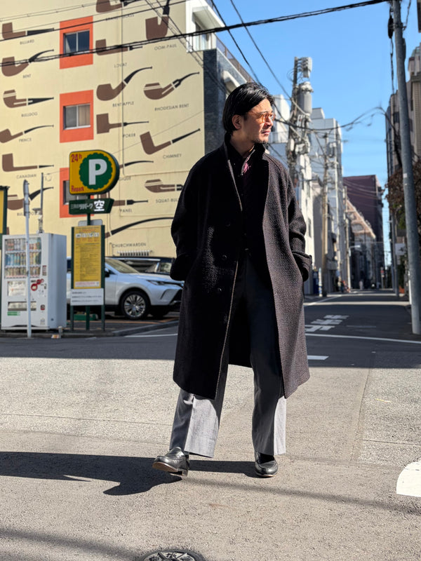 【 BLUE BLUE JAPAN 】ロービングツイード チェスターコート / Dark Navy