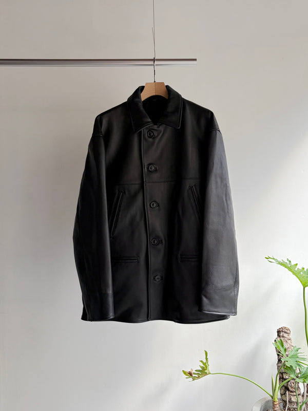 【 UNUSED 】LEATHER CAR COAT / Black