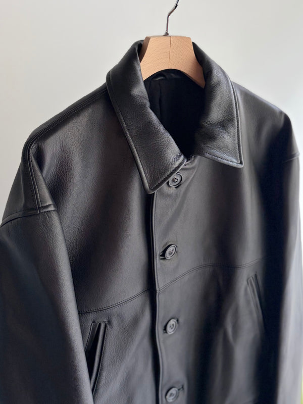 【 UNUSED 】LEATHER CAR COAT / Black