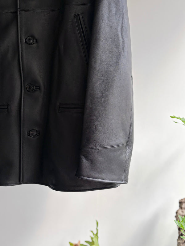 【 UNUSED 】LEATHER CAR COAT / Black