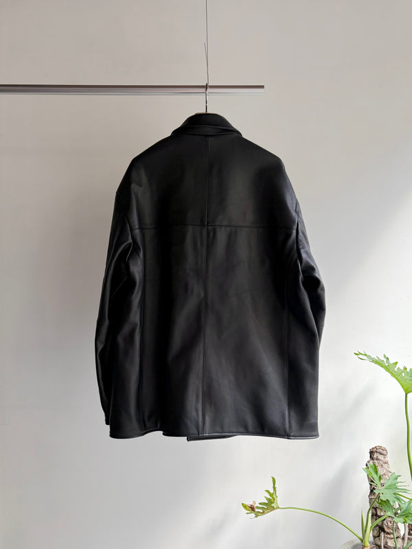 【 UNUSED 】LEATHER CAR COAT / Black
